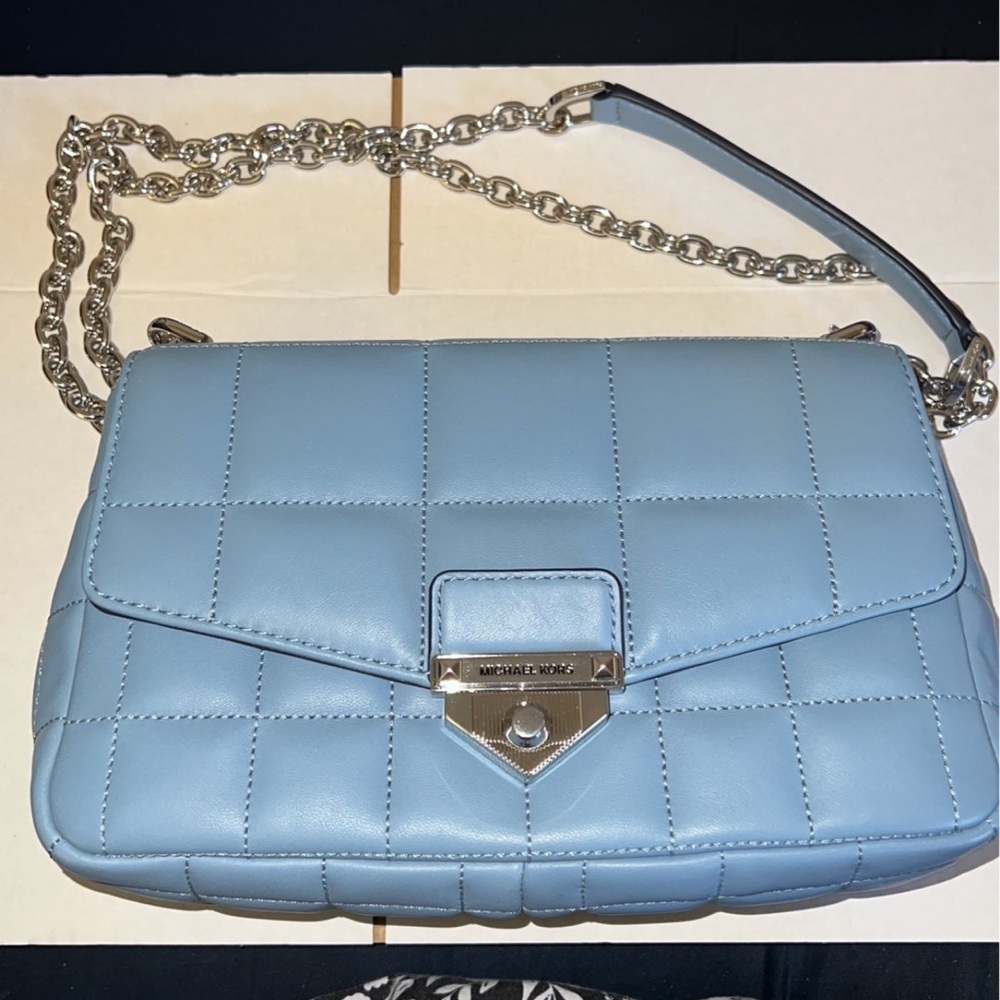 Michael Kors SoHo Light Blue Large Quilted Leather Shoulder/Crossbody Bag